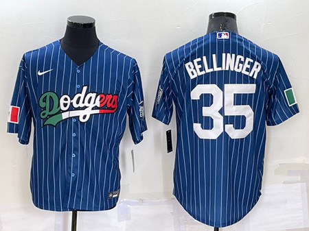 Men's Los Angeles Dodgers #35 Cody Bellinger Navy Mexico World Series Cool Base Stitched Baseball Jersey